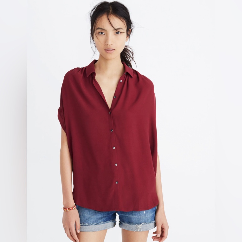 Madewell Top‎ Womens 2X Dark Rosette Central Drapey Shirt Slightly Oversized